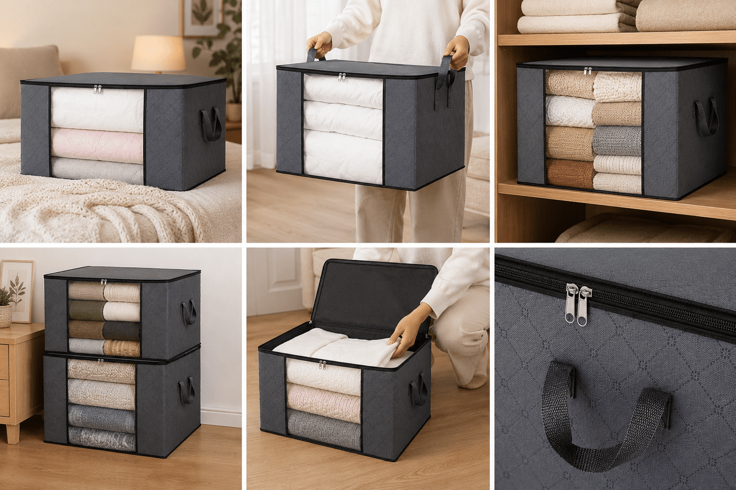 3-Piece Large Capacity Foldable Storage Boxes with Clear Window - CL Goodz