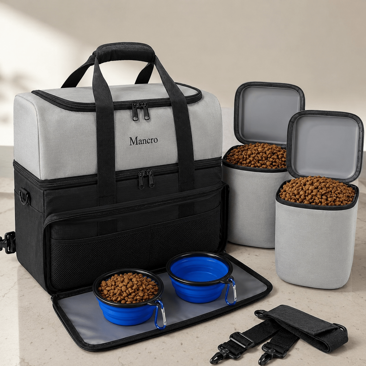 Pet Travel Organizer Bag Set With Food Containers & Collapsible Bowls - CL Goodz