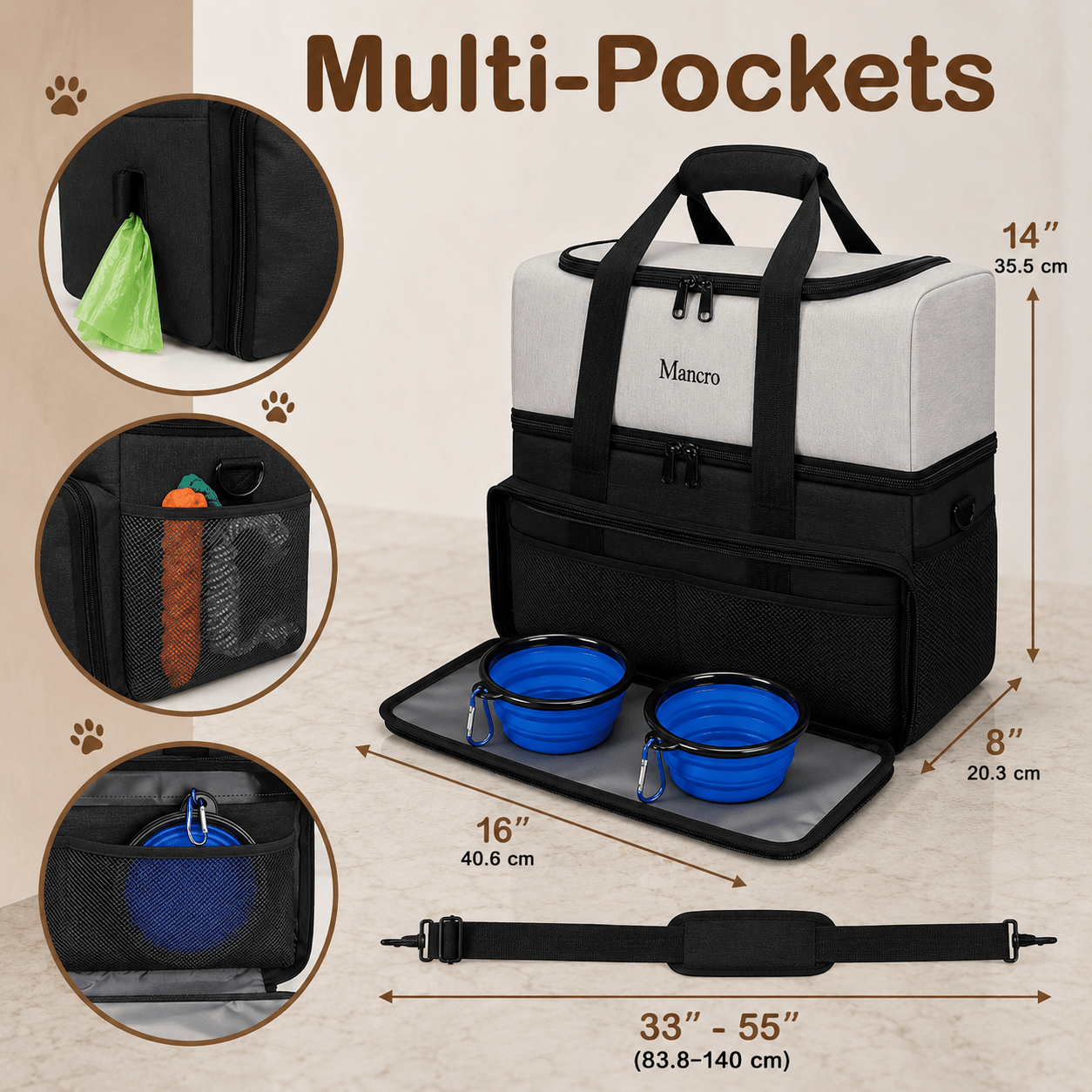 Pet Travel Organizer Bag Set With Food Containers & Collapsible Bowls - CL Goodz