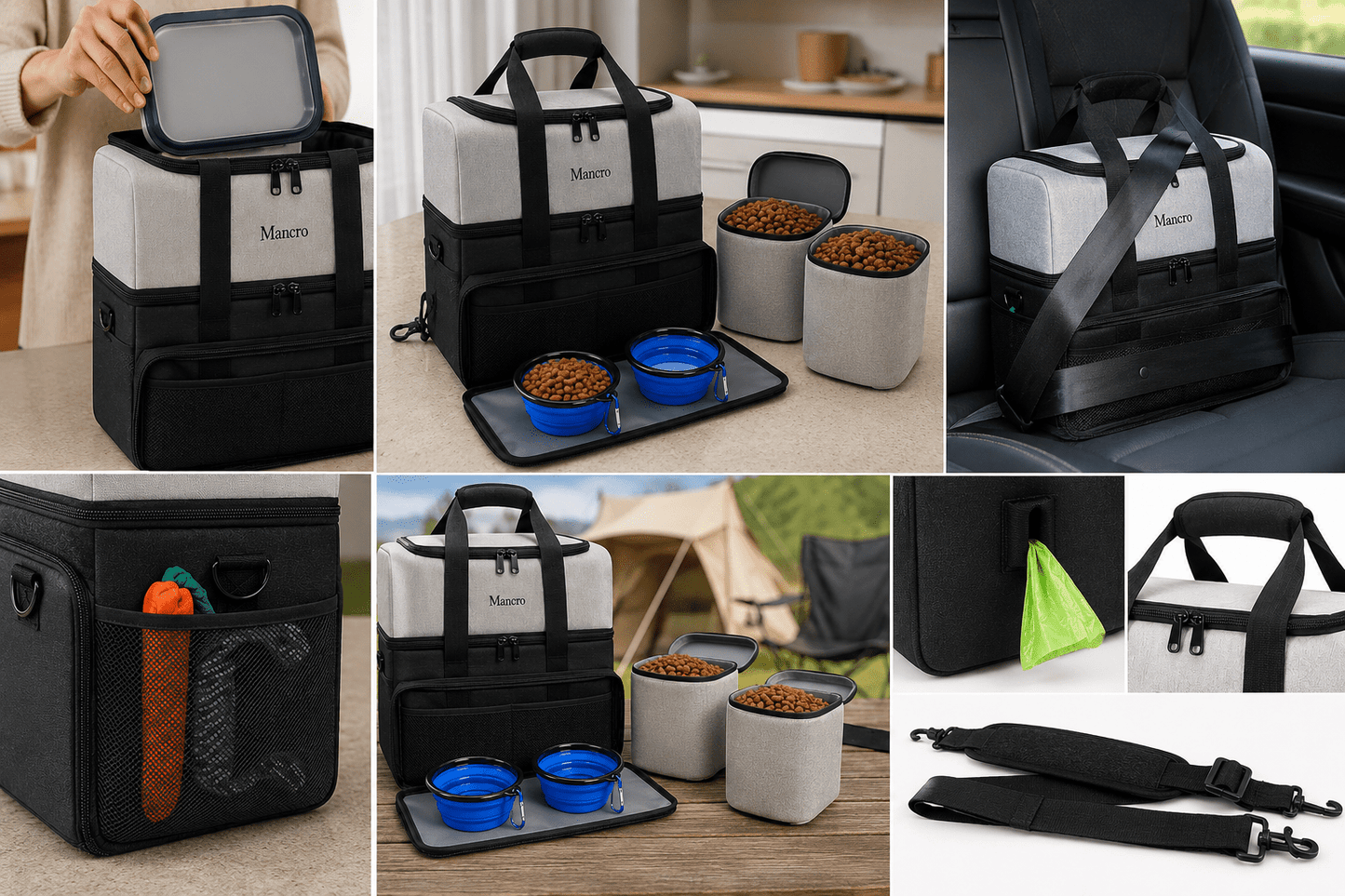 Pet Travel Organizer Bag Set With Food Containers & Collapsible Bowls - CL Goodz