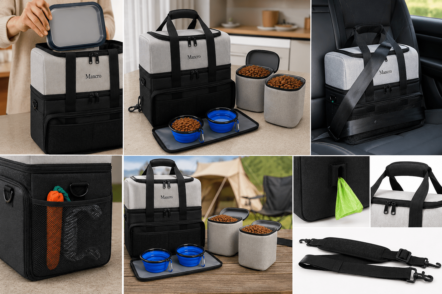 Pet Travel Organizer Bag Set With Food Containers & Collapsible Bowls - CL Goodz