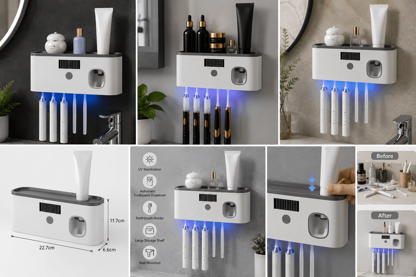 Smart UV Toothbrush Organizer & Automatic Toothpaste Dispenser - CL Goodz